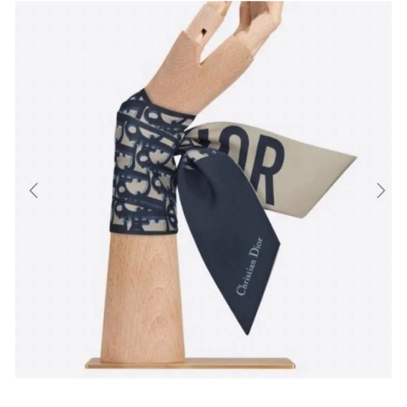 Christian Dior Mitzah Scarf Trotter Pattern Navy Reversible 105 x 6cm Silk - Picture 3 of 6